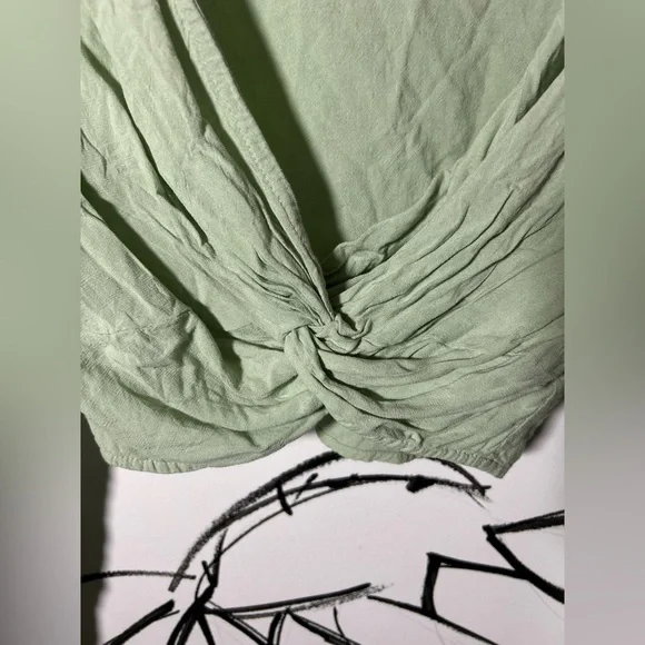 Urban Outfitters Light Green Twisted Front Deep V Long Sleeve Top, Size XS - Picture 5 of 10